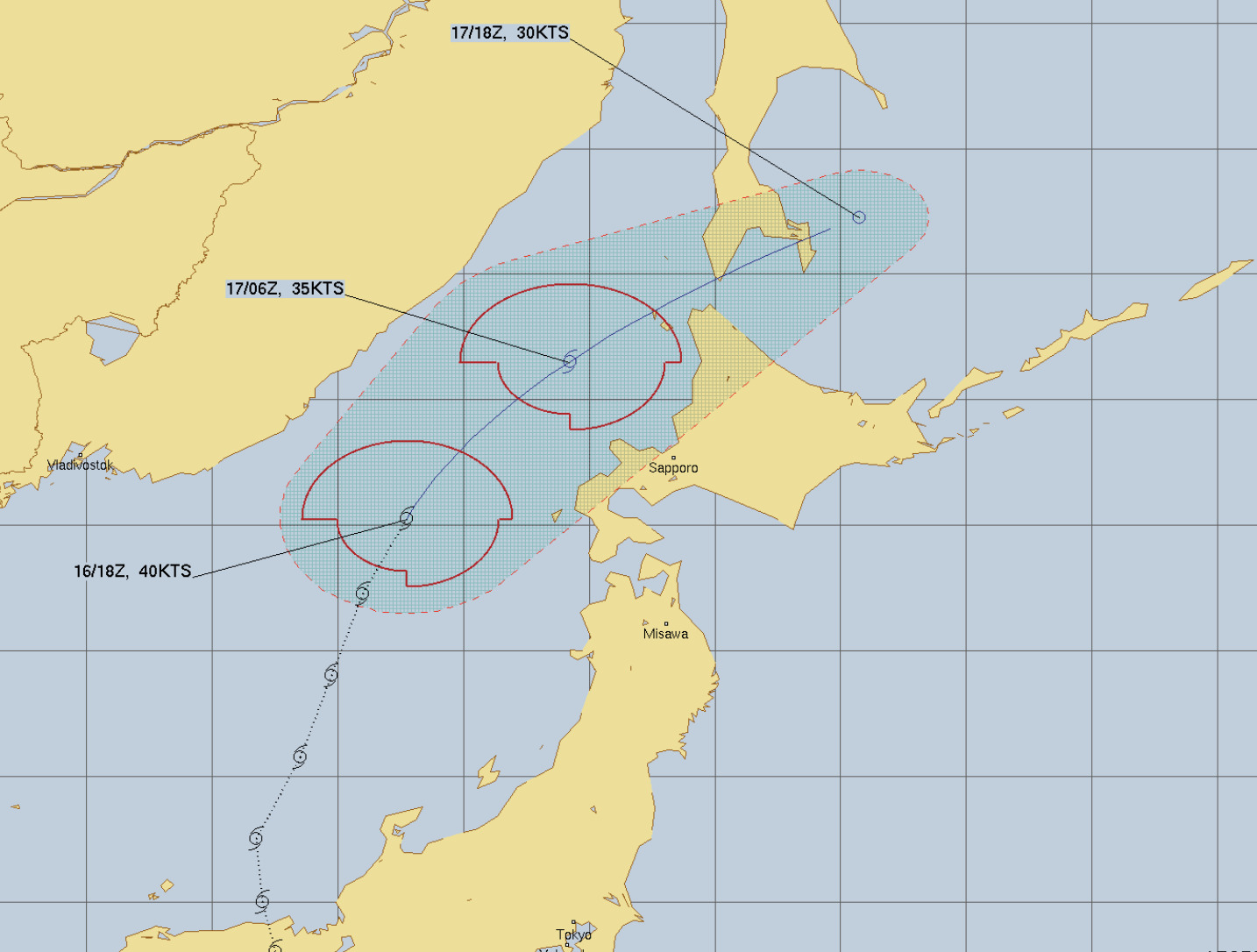 米軍JTWCによる台風7号の進路予想図
