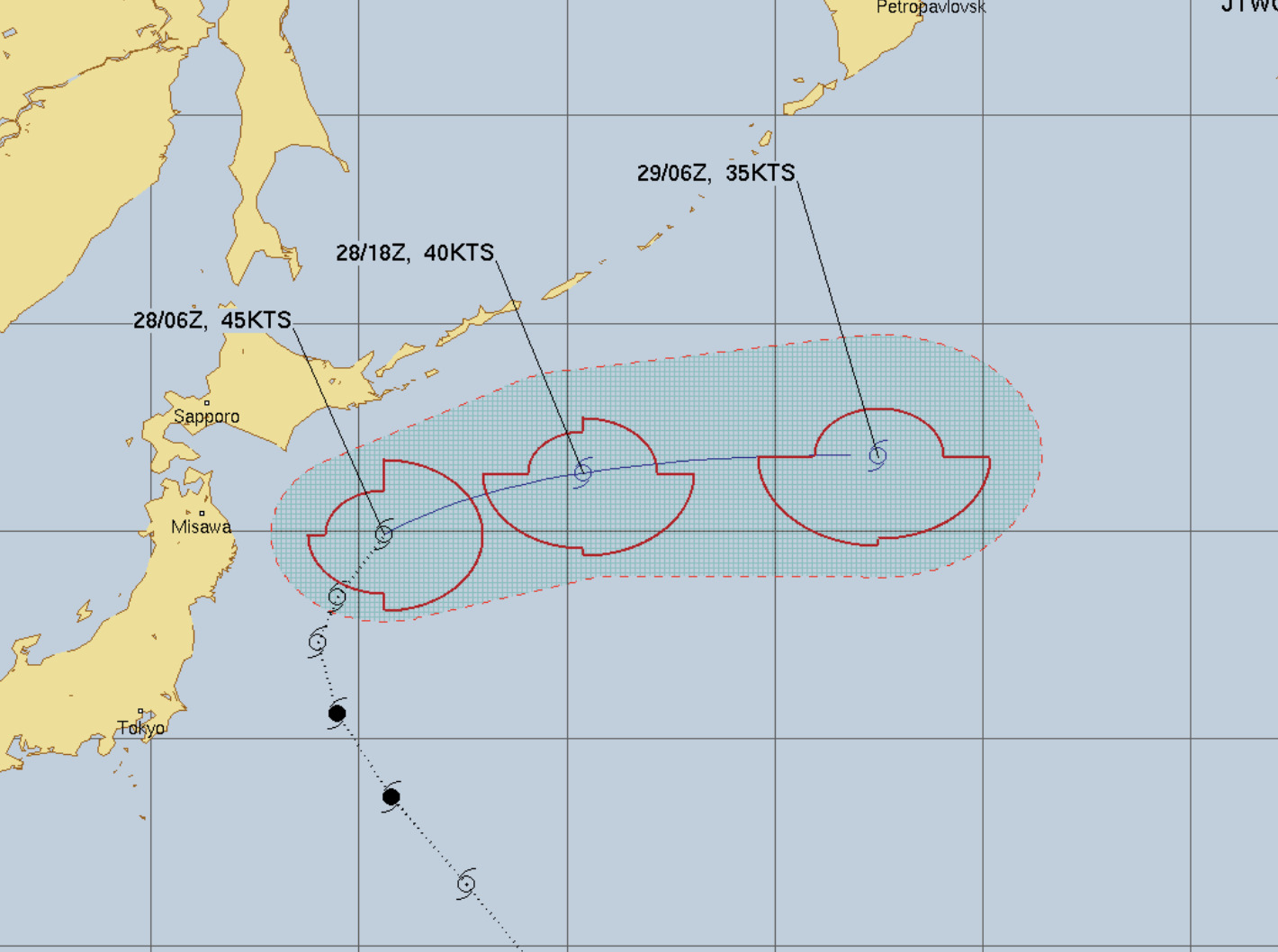 米軍JTWCによる台風10号の進路予想図