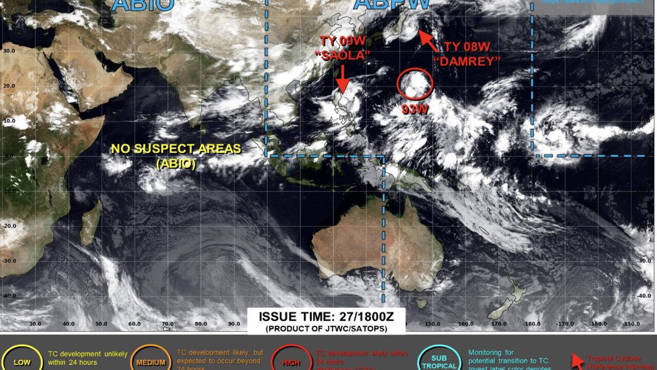 米軍JTWCによる台風9,10,11号の予報図