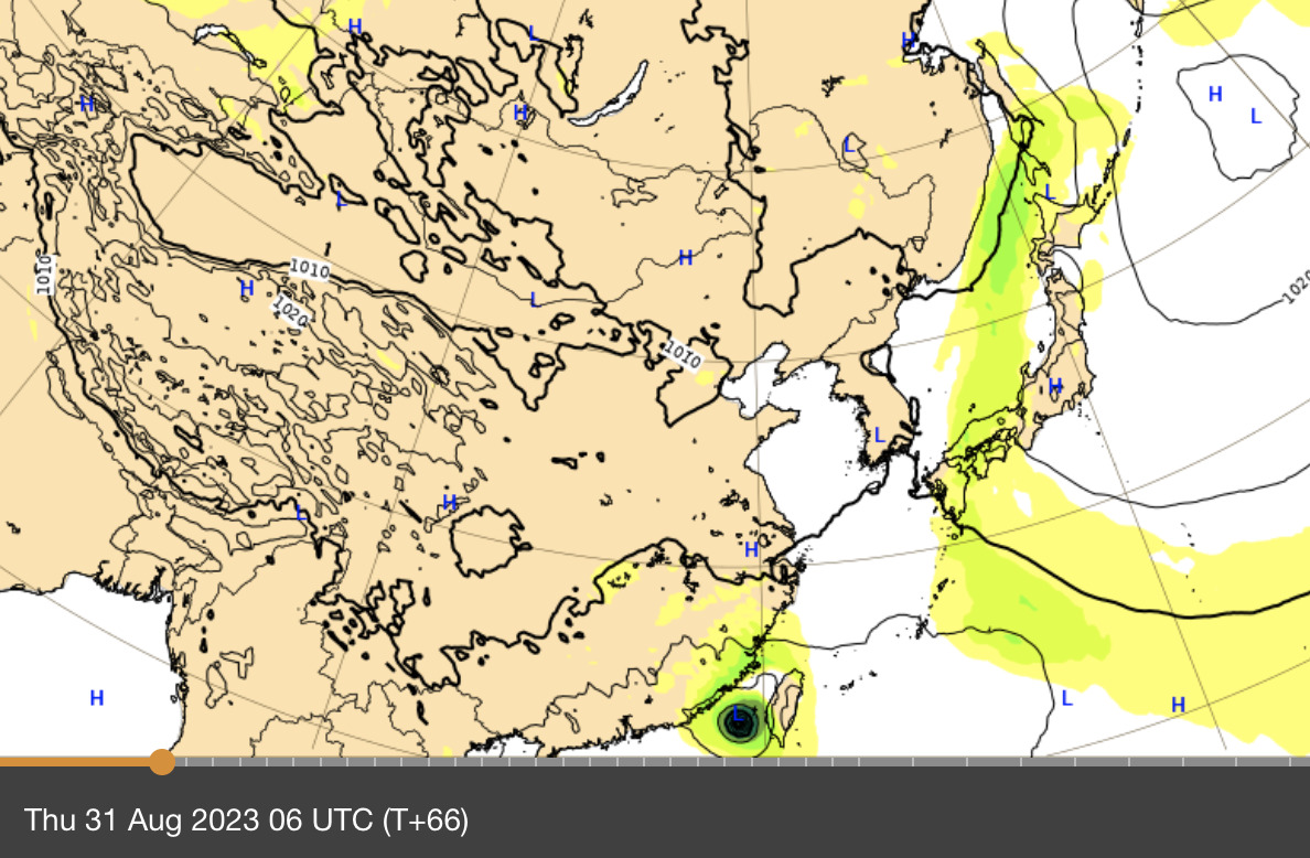 ヨーロッパ中期予報センター（ECMWF）による台風11号の予報