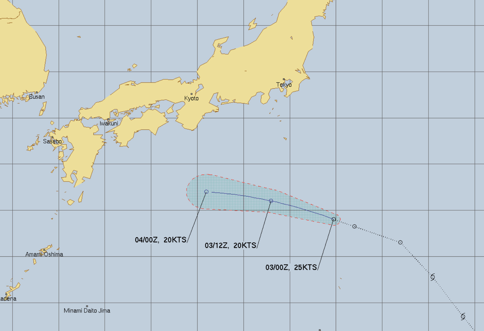 米軍JTWCによる台風12号の進路予想図