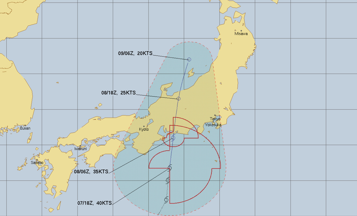 米軍JTWCによる台風13号の進路予想図