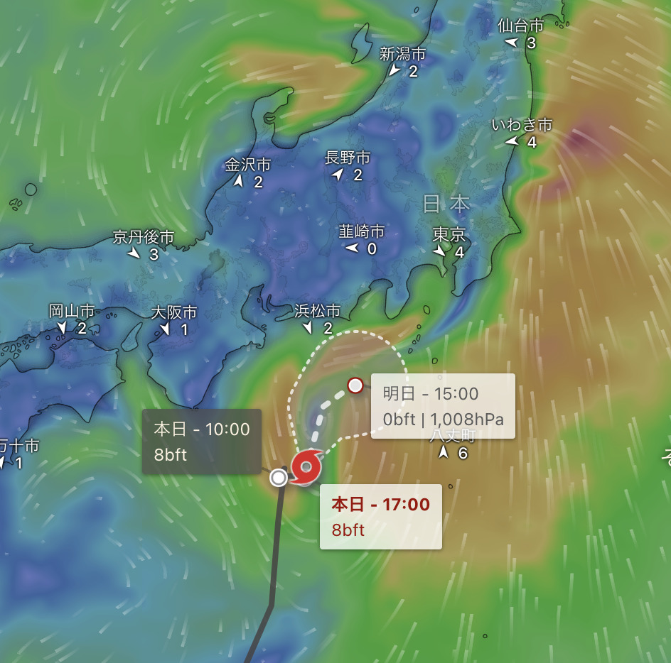 windyによる台風13号の進路予測