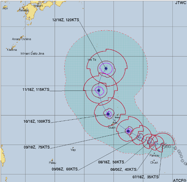 米軍JTWCによる台風14号の予想進路
