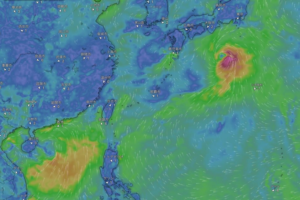 台風2号のwindyによる進路予測画像