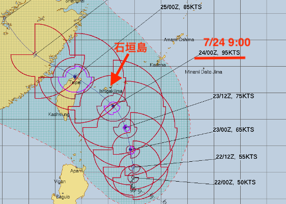 台風3号米軍の進路予想図