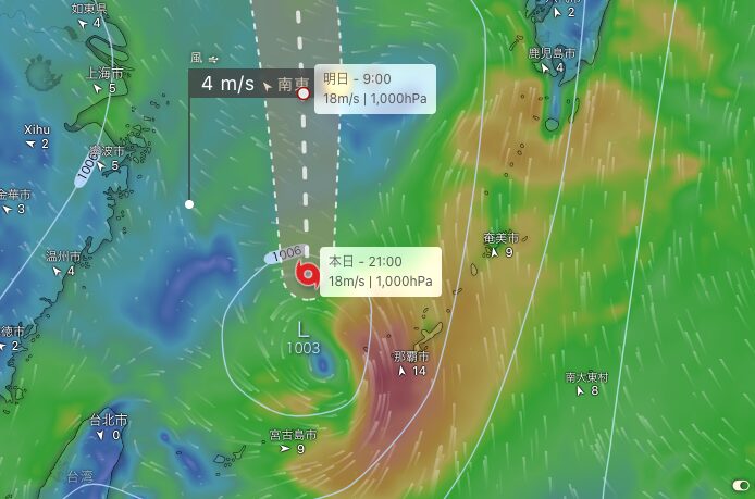 windyによる進路予測画像（台風9号）