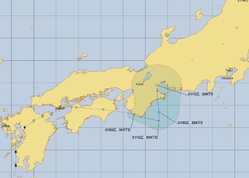 台風10号の米軍の進路予想図