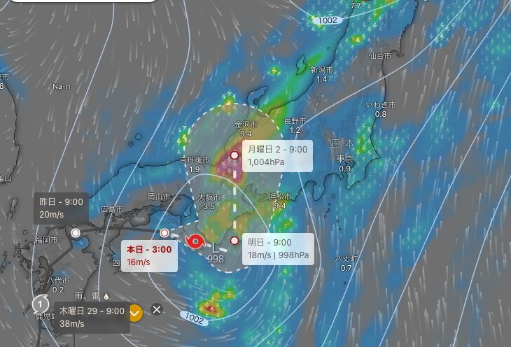 windyによる進路予測画像（台風10号）