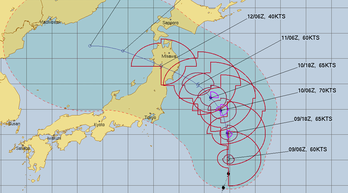 台風5号米軍の進路予想図