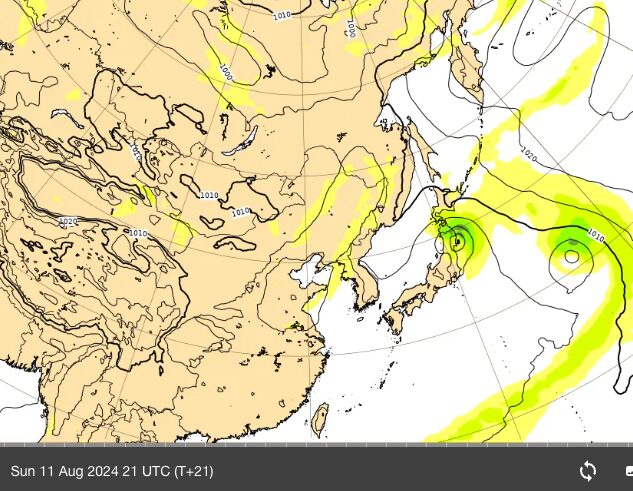 台風5号ヨーロッパの予想図