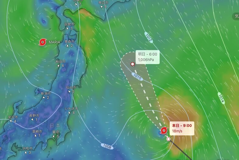 windyによる進路予測画像（台風6号）