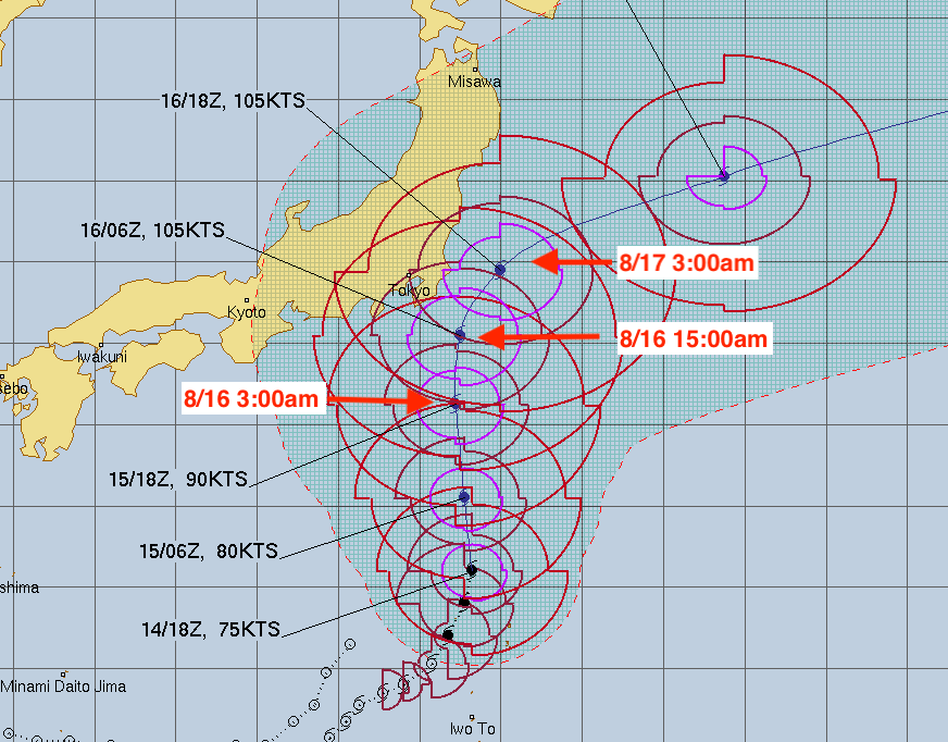 台風7号の米軍の進路予想図