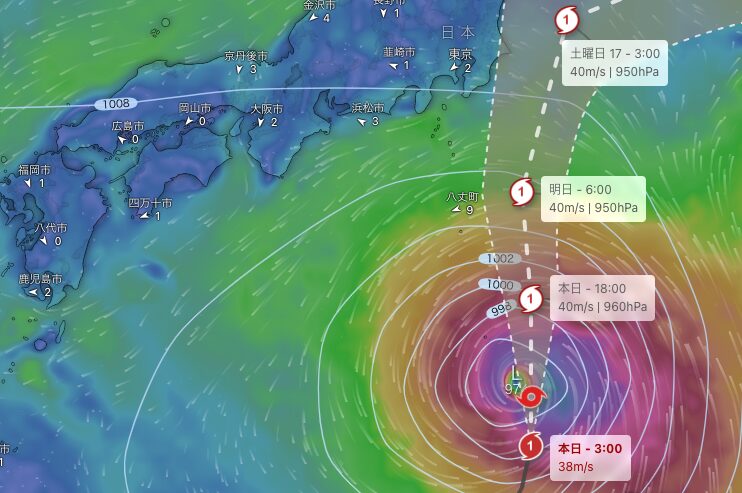 windyによる進路予測画像（台風7号）