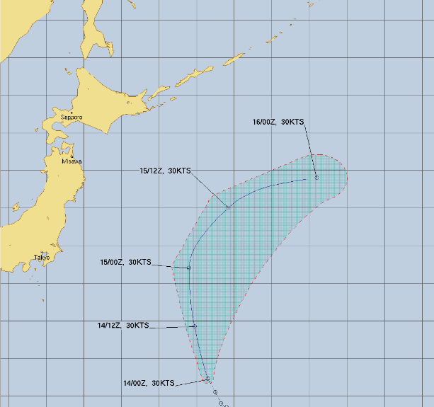 台風8号の米軍の進路予想図