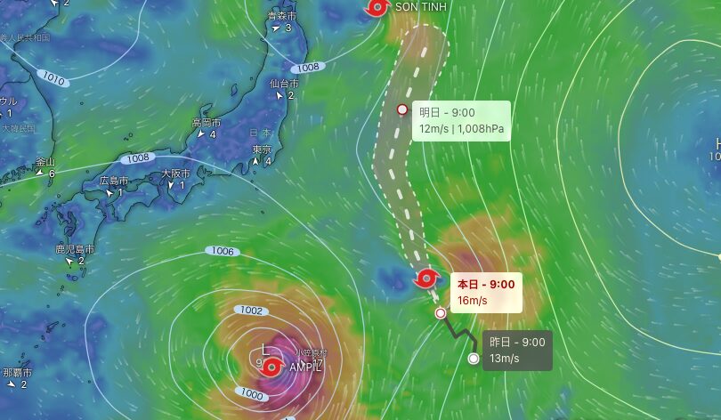 windyによる進路予測画像（台風8号）