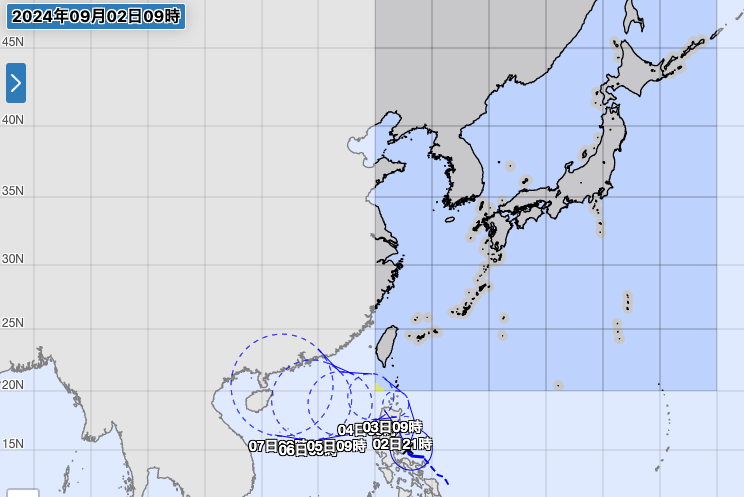 気象庁による暴風域に入る確率図（台風11号）