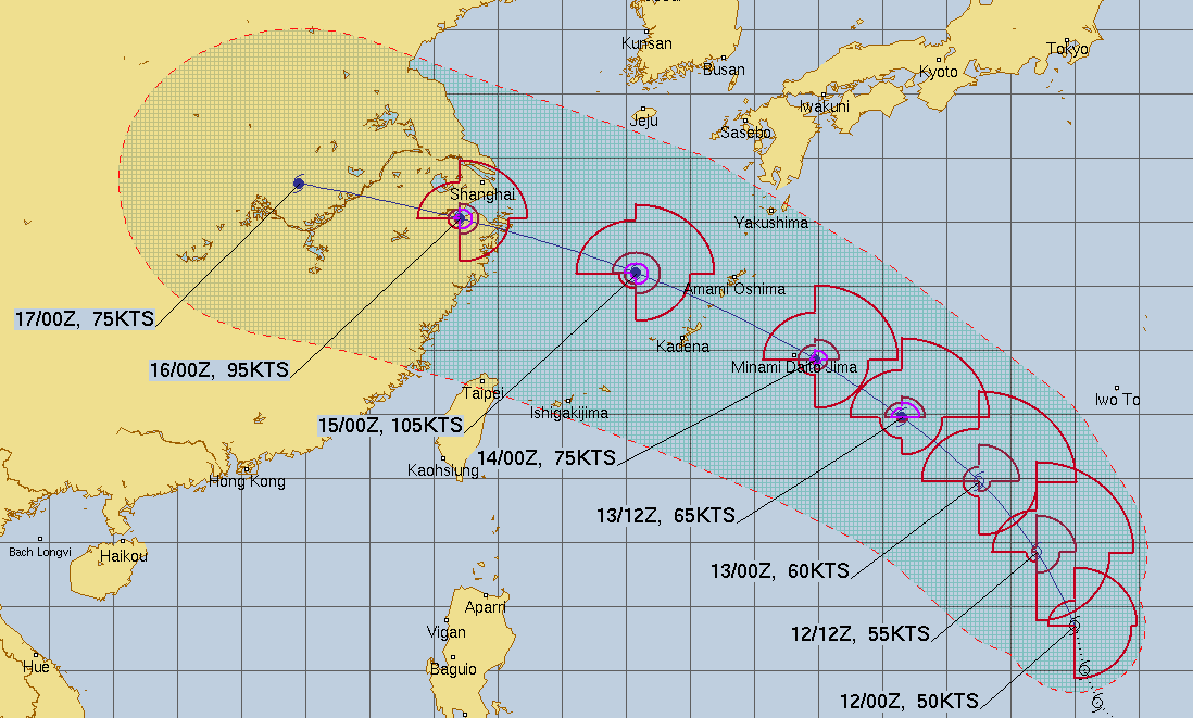 台風13号の米軍の進路予想図