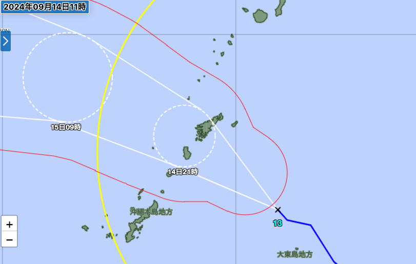 気象庁による経路図（台風13号）