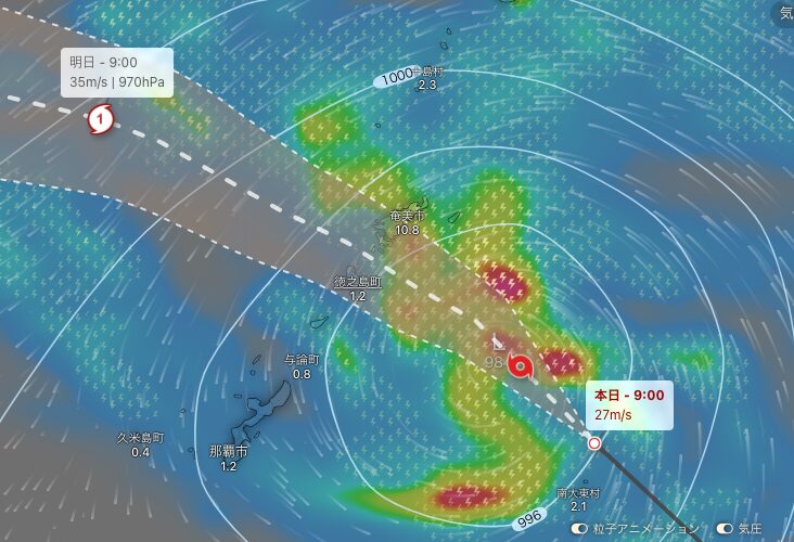 windyによる進路予測画像（台風13号）